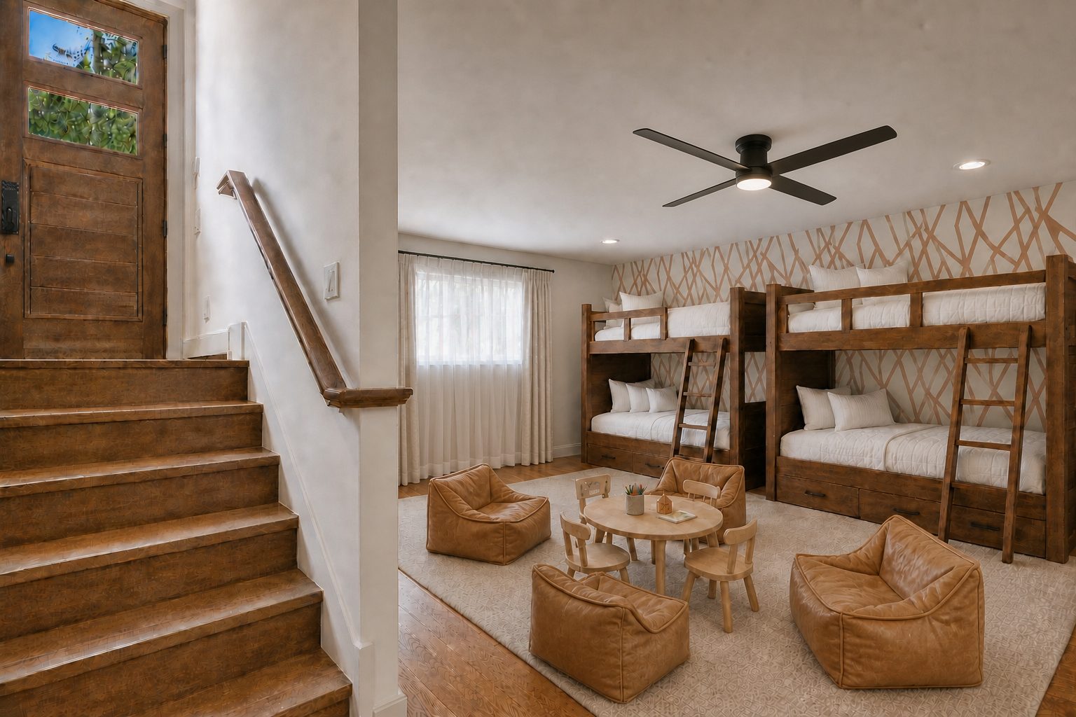 Bunk room with four twin bunks
